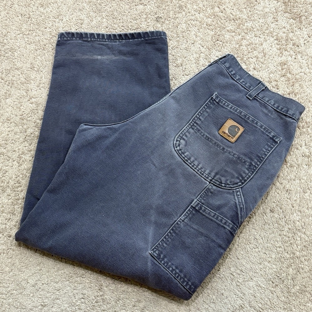 Vintage Carhartt Carpenter Pants Mens 34x29 Gray Faded Canvas Workwear B11 PTB